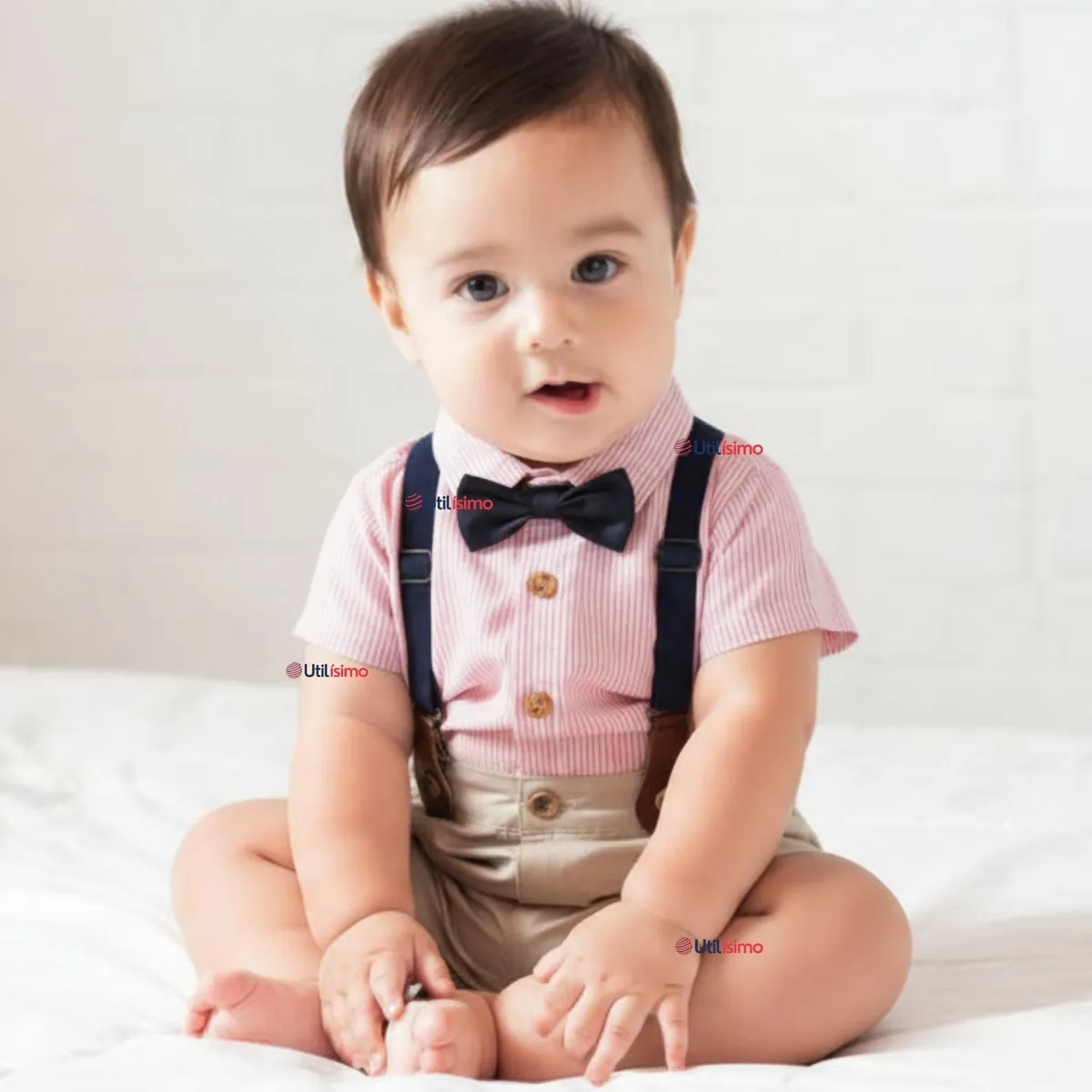 UTILISIMO - Conjunto de Vestir con Tirantes Camisa Pantalón Corto Algodón Bebe
