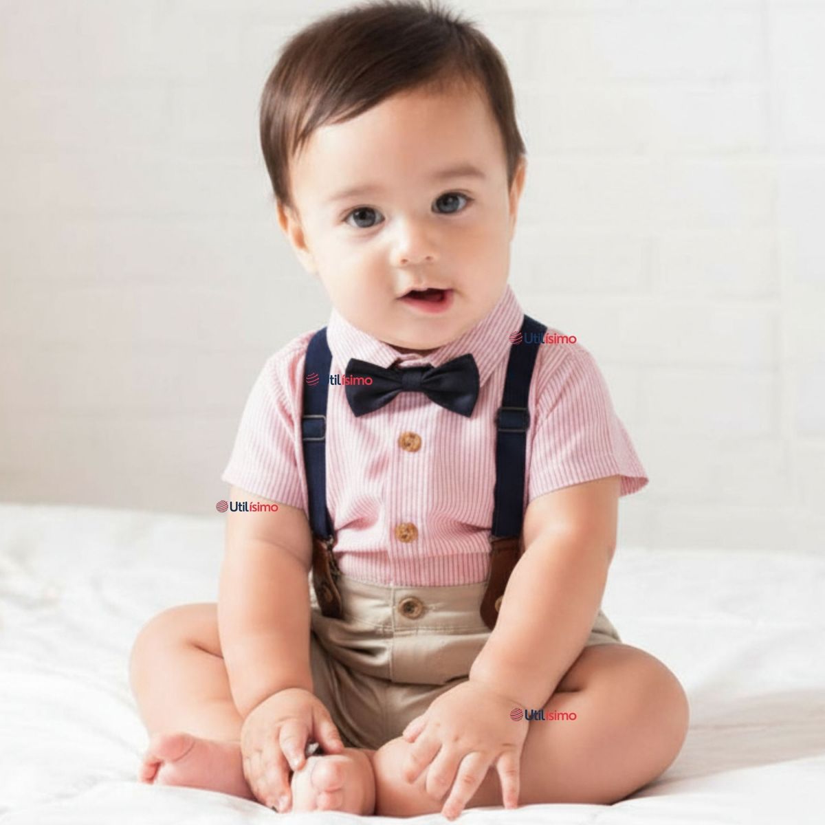 UTILISIMO - Conjunto de Vestir con Tirantes Camisa Pantalón Corto Algodón Bebe