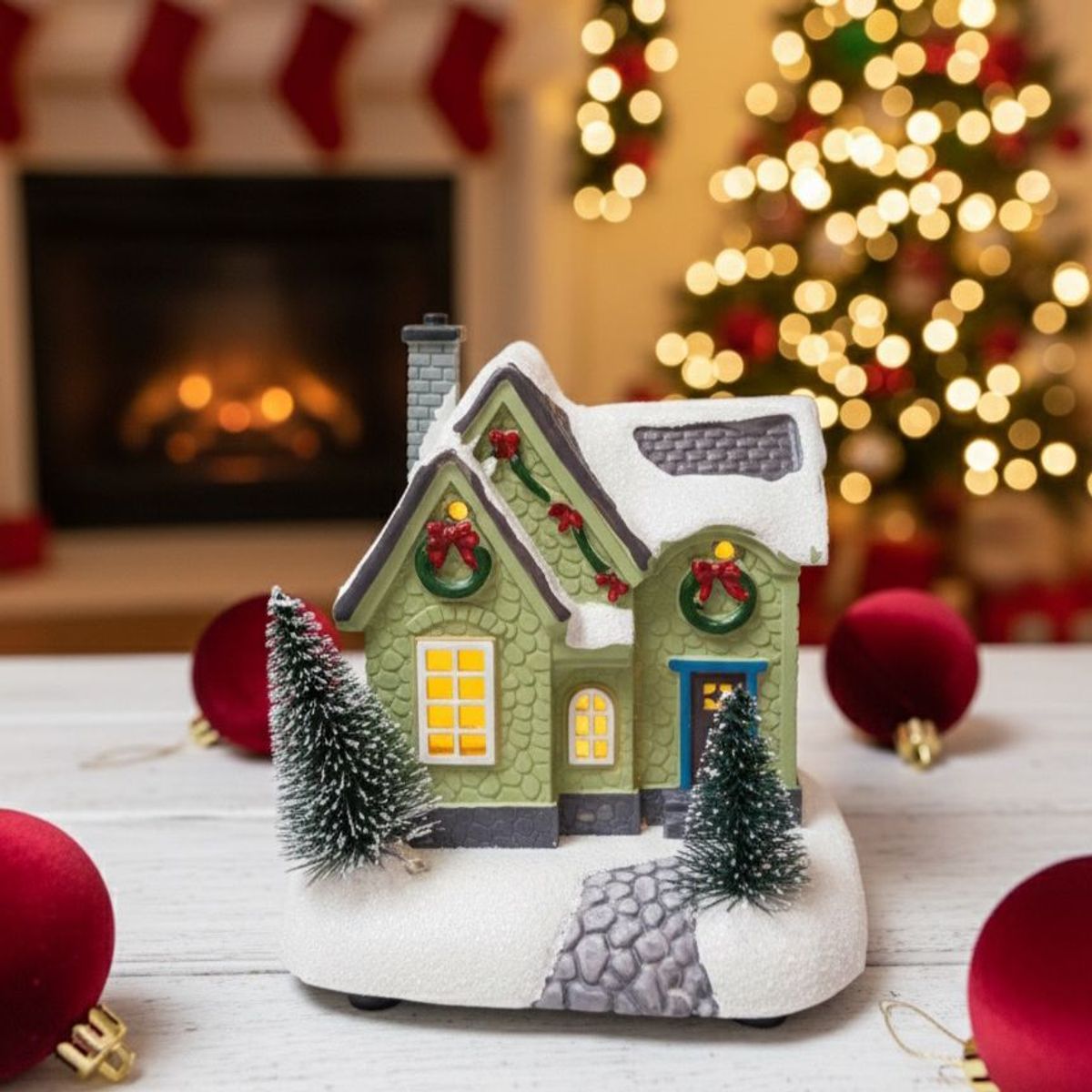 WAKESHOME - Casita Adorno De Navidad Decoración De Pascua Para Arbolito