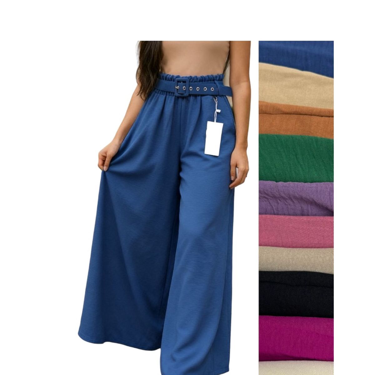 AGW - Pack 3 Faldas Lino Con Cinturon Mujer Colores Surtidos