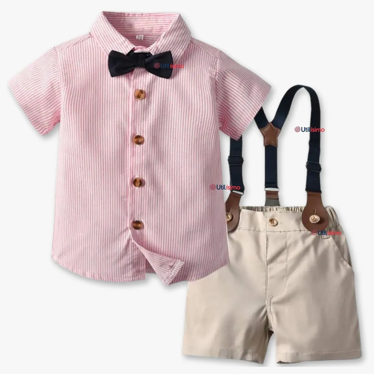 UTILISIMO - Conjunto de Vestir con Tirantes Camisa Pantalón Corto Algodón Bebe