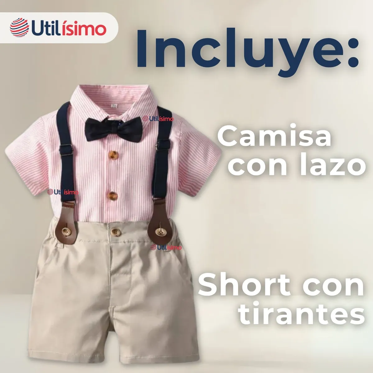 UTILISIMO - Conjunto de Vestir con Tirantes Camisa Pantalón Corto Algodón Bebe