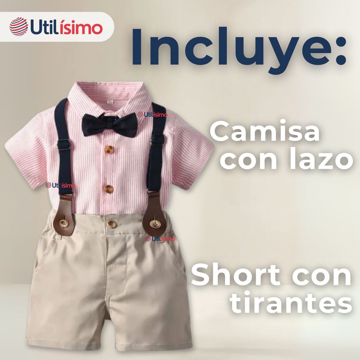 UTILISIMO - Conjunto de Vestir con Tirantes Camisa Pantalón Corto Algodón Bebe
