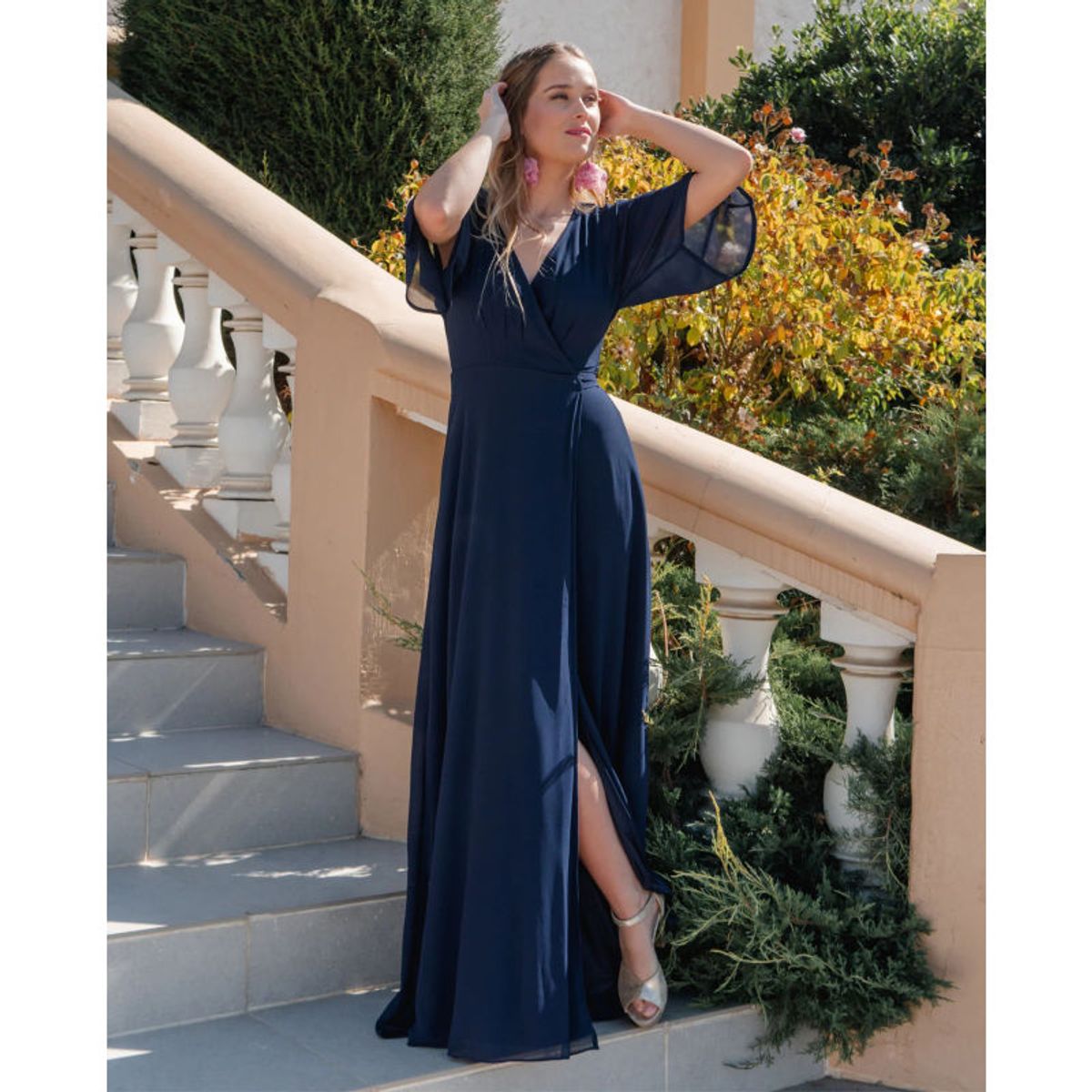 MI PLACARD - Vestido Largo de Fiesta Leandra Gasa Azul Oscuro