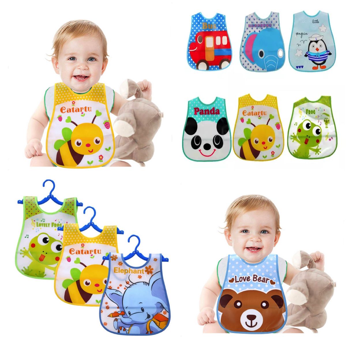 GENERICO - Pack 4 Baberos silicona bebe sin manga Diseño niño