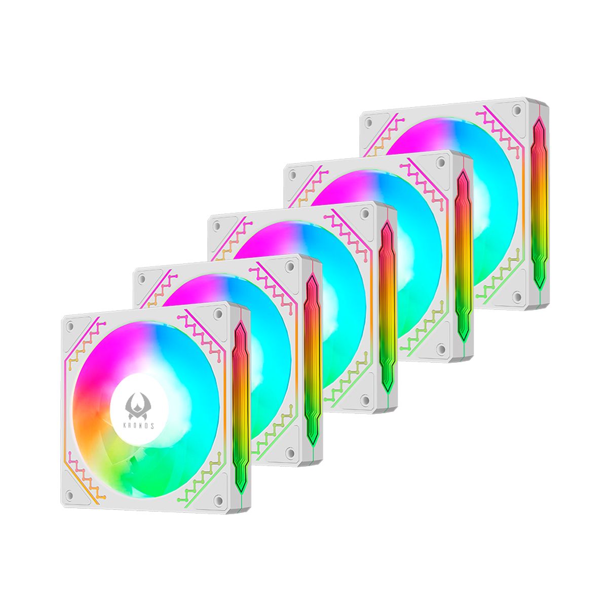 KRONOS - Kit 5 ventiladores de Gabinete Kronos Ventus White, ARGB, 120mm, con controlador