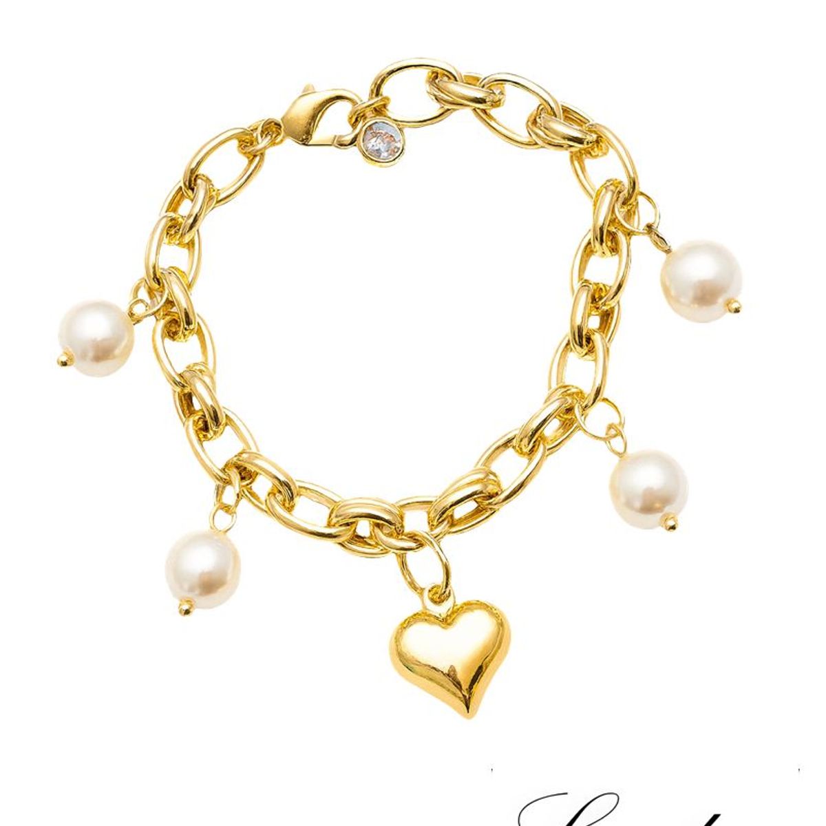 JOYAS LANDEROS - Pulsera Corazón Perlas colgantes Enchapada en oro 18k - 20CM
