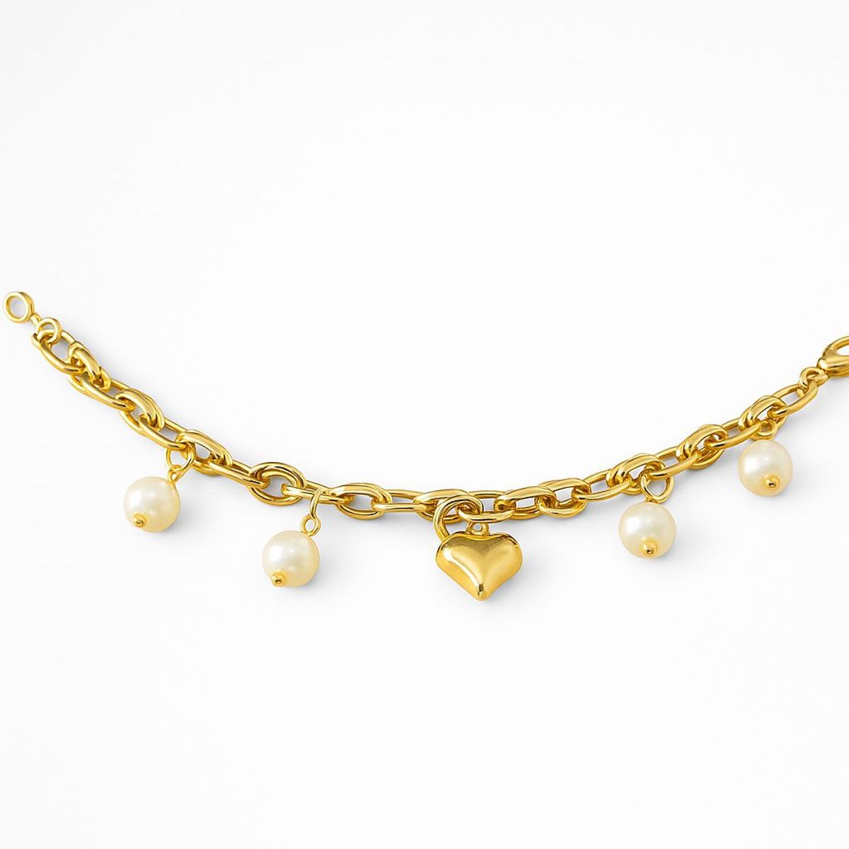 JOYAS LANDEROS - Pulsera Corazón Perlas colgantes Enchapada en oro 18k - 20CM