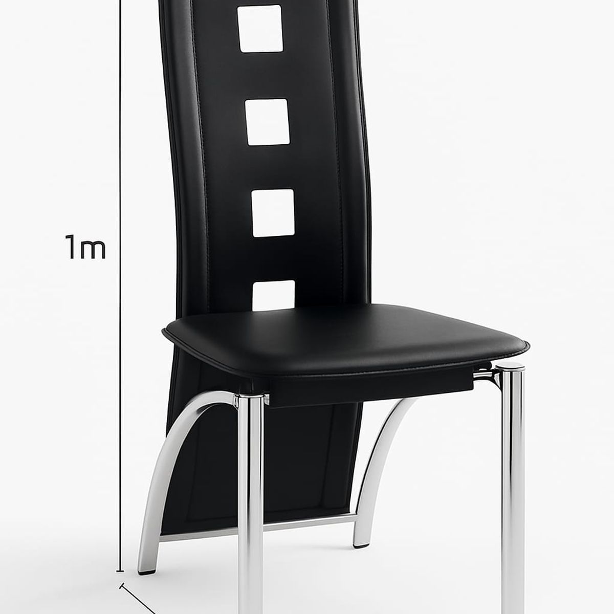 GENERICO - Silla Moderna Cromada con Respaldo Alto en Ecocuero Negro  Diseño Contemporáneo