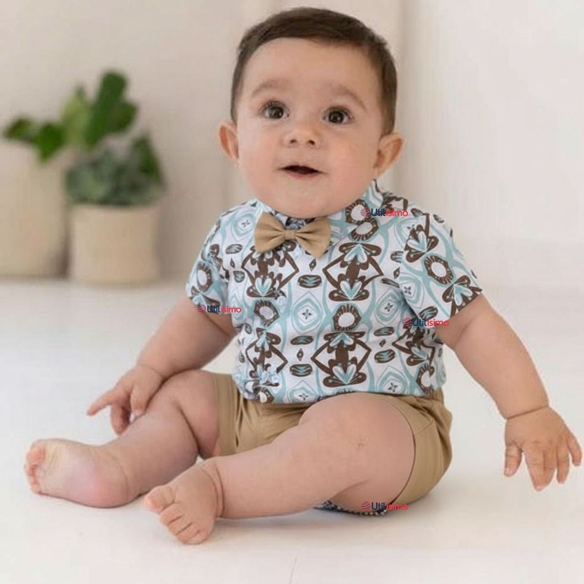UTILISIMO - Conjunto de Vestir Camisa Con Lazo Y Pantalón Corto Algodón Bebe