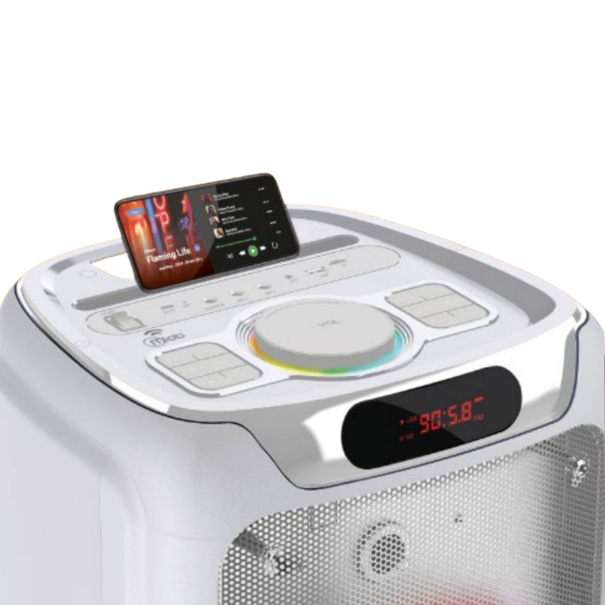MLAB - Parlante Karaoke RGB Flaming BIG BASS Dual 8" con Microfono Inalámbrico 60W RMS Blanco