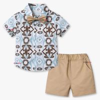 Conjunto de Vestir Camisa Con Lazo Y Pantalón Corto Algodón Bebe