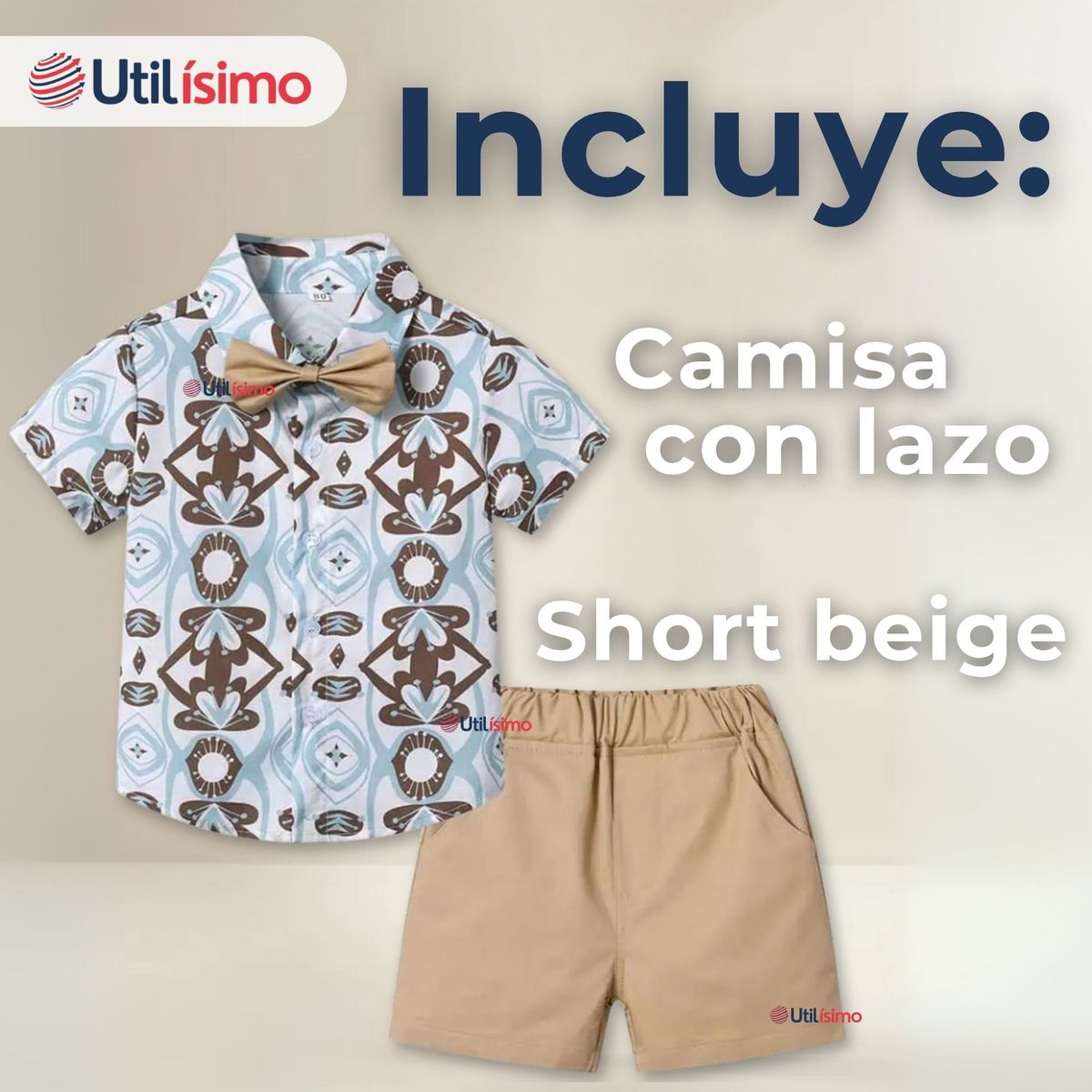 UTILISIMO - Conjunto de Vestir Camisa Con Lazo Y Pantalón Corto Algodón Bebe