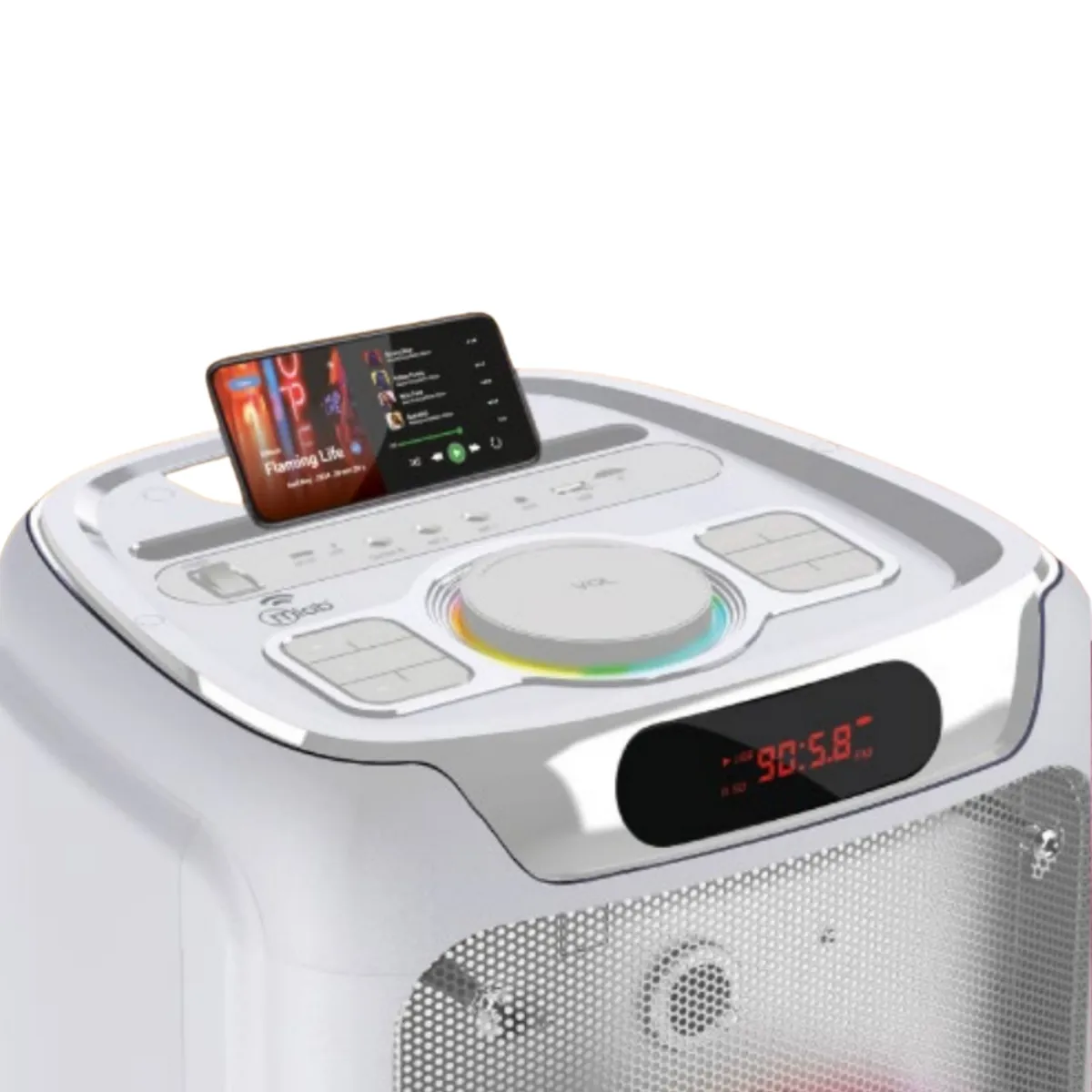 MLAB - Parlante Karaoke RGB Flaming BIG BASS Dual 8" con Microfono Inalámbrico 60W RMS Blanco