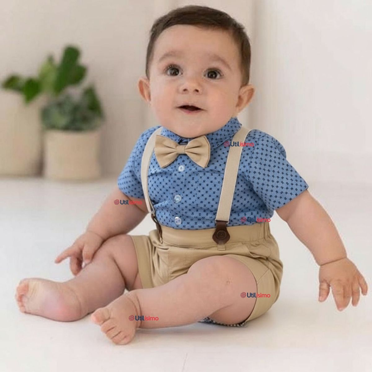 UTILISIMO - Conjunto de Vestir Camisa Con Lazo Y Pantalón Corto Algodón Bebe