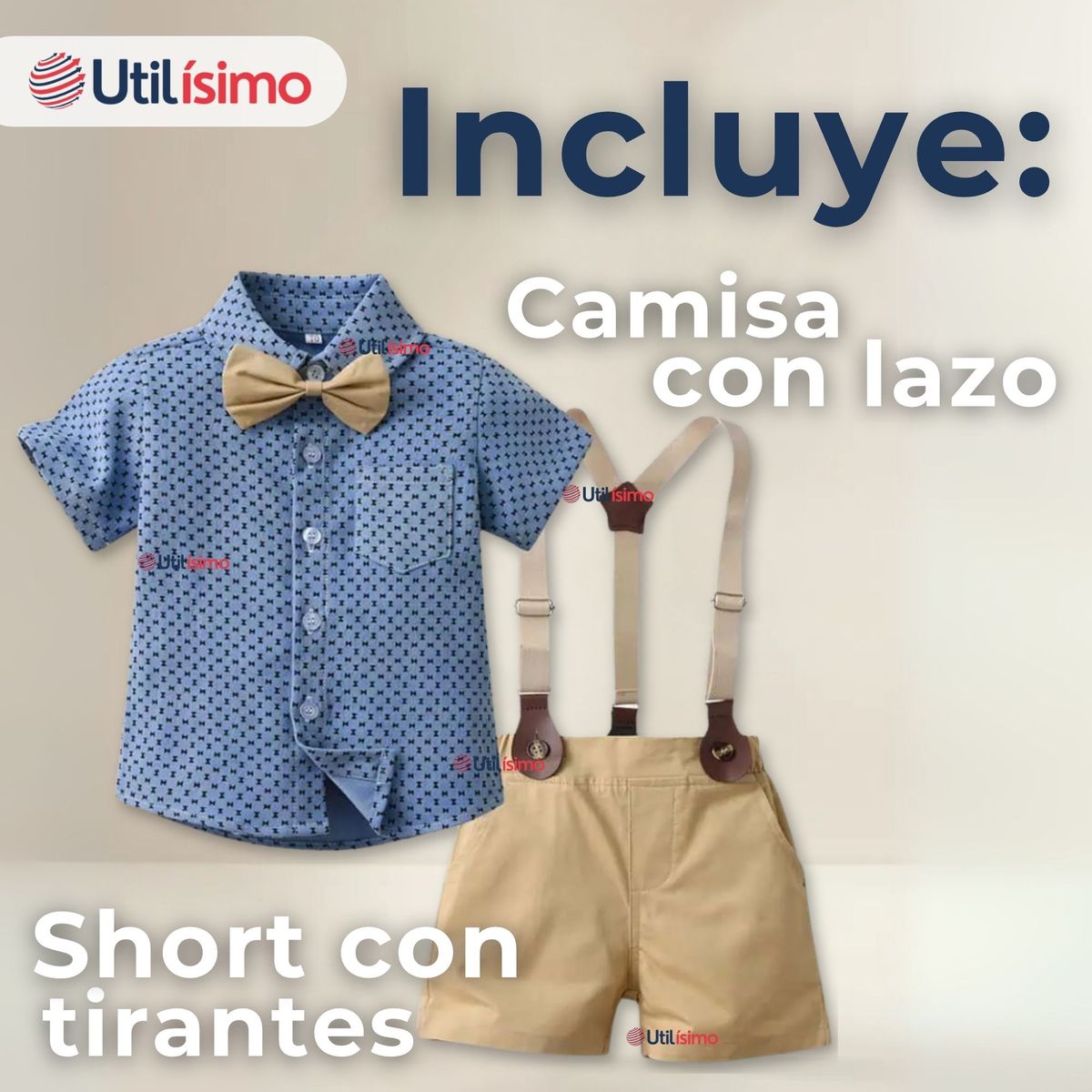 UTILISIMO - Conjunto de Vestir Camisa Con Lazo Y Pantalón Corto Algodón Bebe