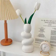 GENERICO - Jarrón Florero Cerámica Blanca Piedras escalonadas para Plantas 24.5 X 12 CM