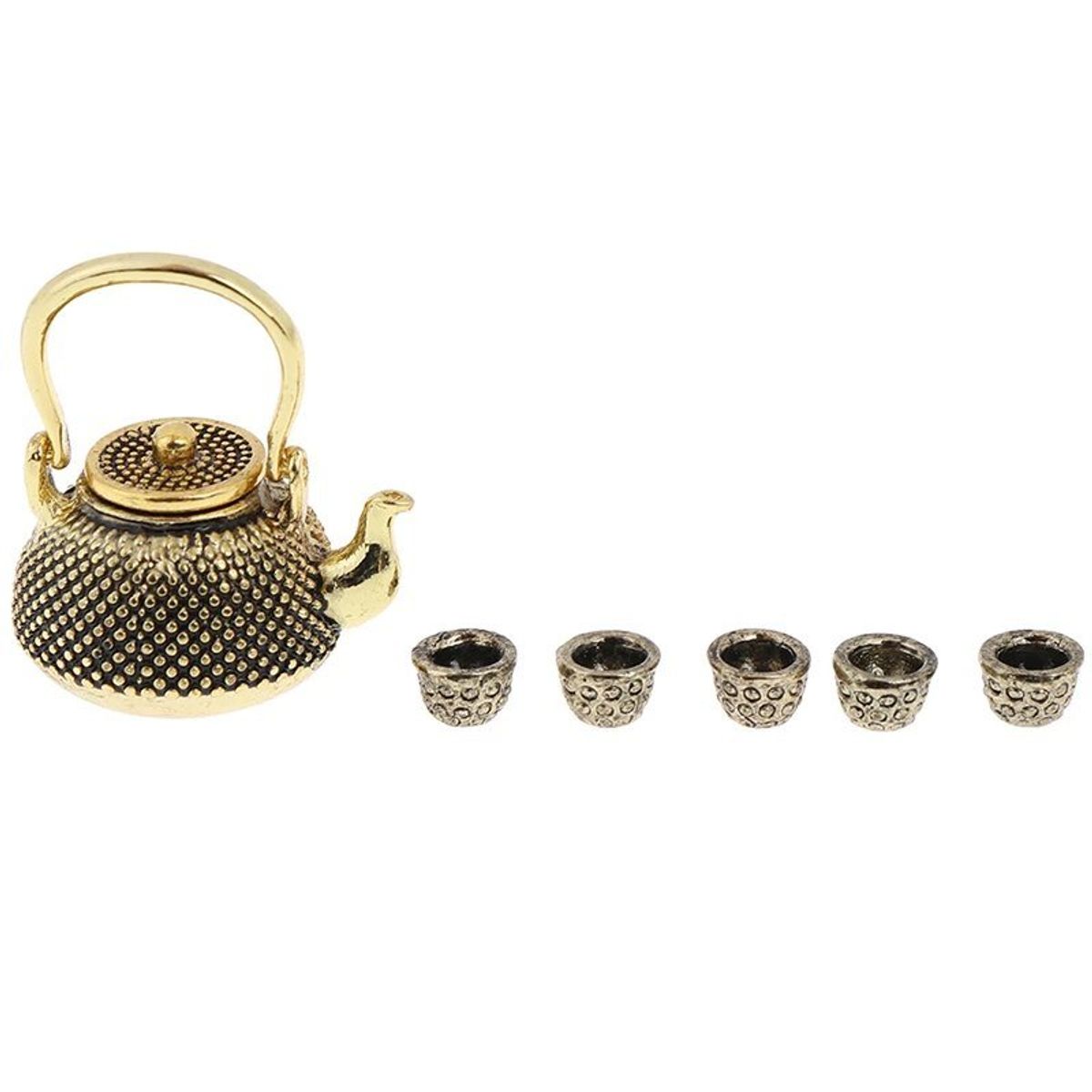 GENERICO - Set miniaturas de te 1 tetera y 5 tazas super pequeño 0.1 a 2cm de metal