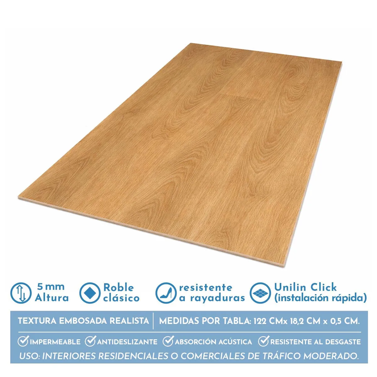 NOVAHUS - Piso SPC Roble Natural Click 5+1mm 18,2x122 cm 2,2 m2