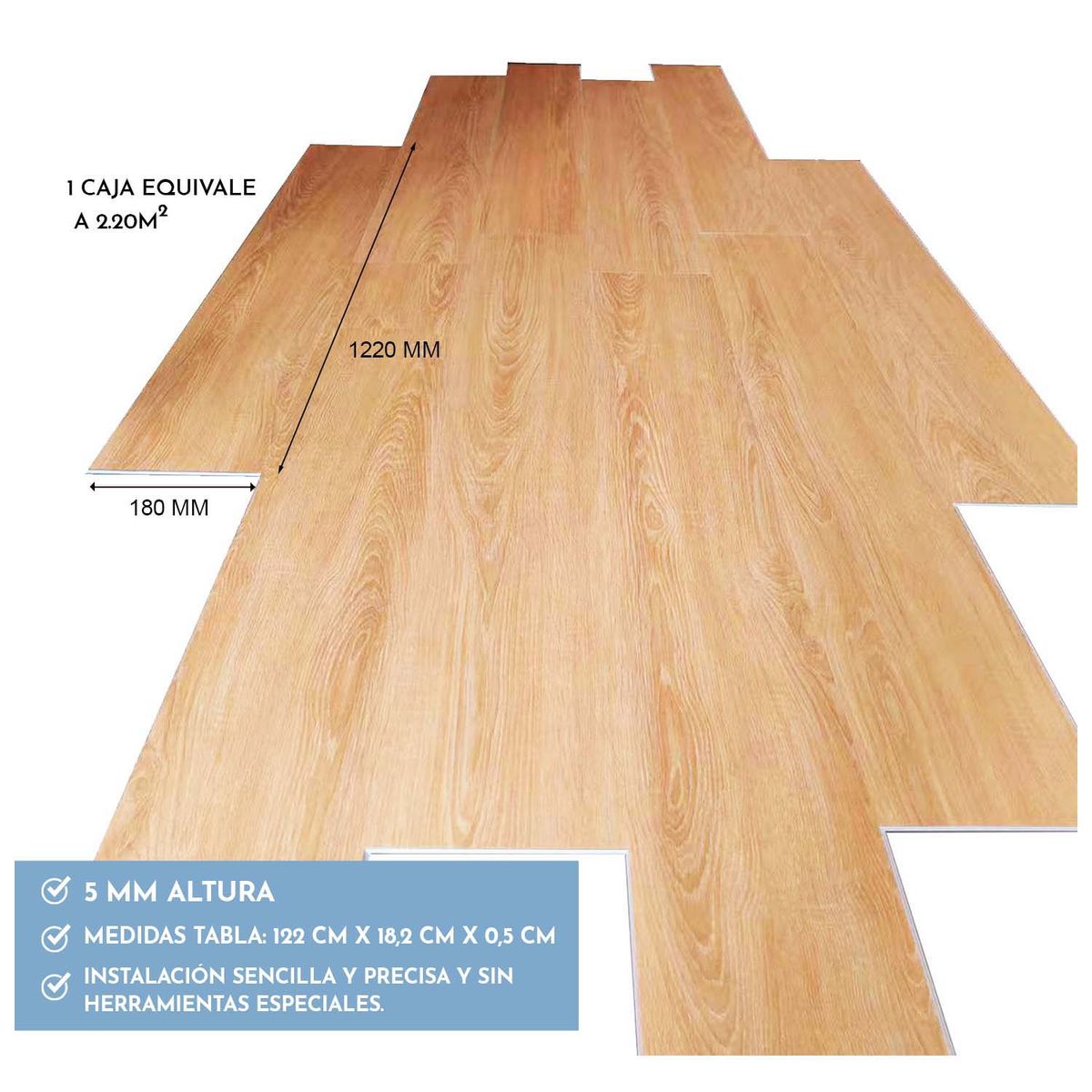 NOVAHUS - Piso SPC Roble Natural Click 5+1mm 18,2x122 cm 2,2 m2