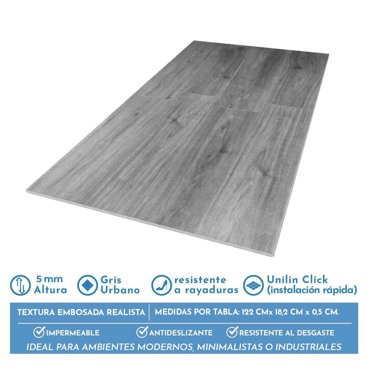 Piso SPC Gris Urbano Click 5+1 mm  18,2x122 cm 2,2 m2, marca NOVAHUS - Foto Principal