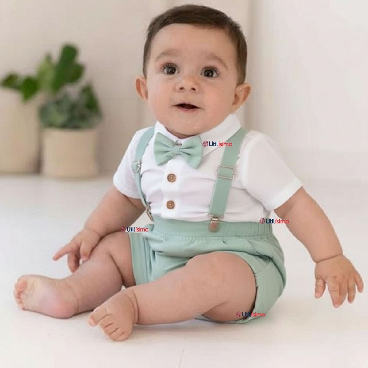 UTILISIMO - Conjunto de Vestir Camisa Con Lazo Y Pantalón Corto Algodón Bebe