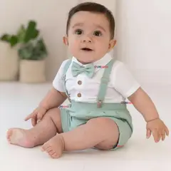 UTILISIMO - Conjunto de Vestir Camisa Con Lazo Y Pantalón Corto Algodón Bebe