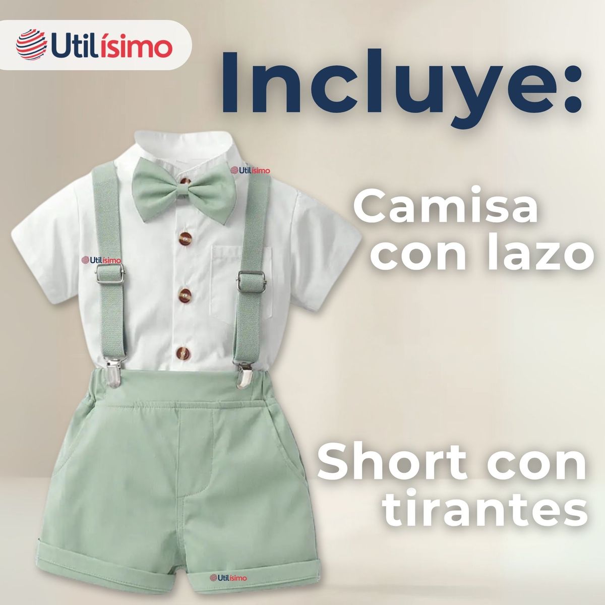 UTILISIMO - Conjunto de Vestir Camisa Con Lazo Y Pantalón Corto Algodón Bebe