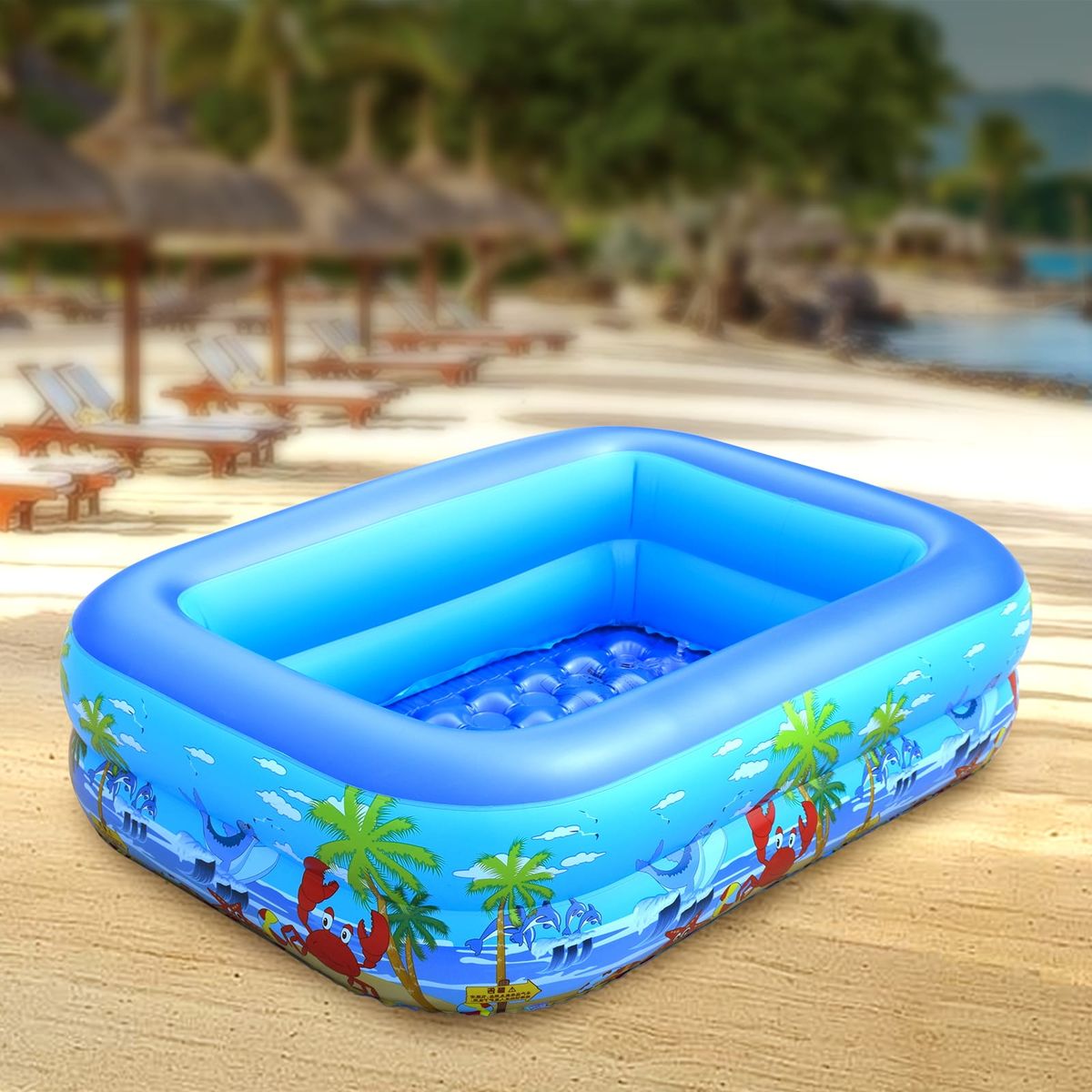 GENERICO - Piscina niños inflable azul 2 aros 120x90x36 cm