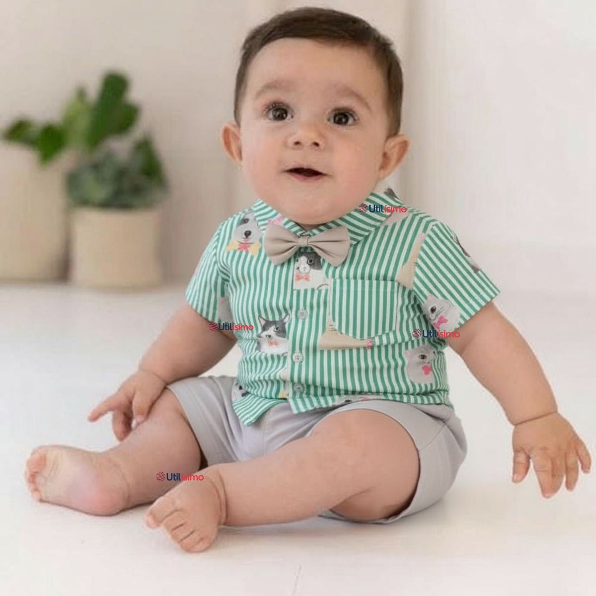 UTILISIMO - Conjunto de Vestir Camisa Con Lazo Y Pantalón Corto Algodón Bebe