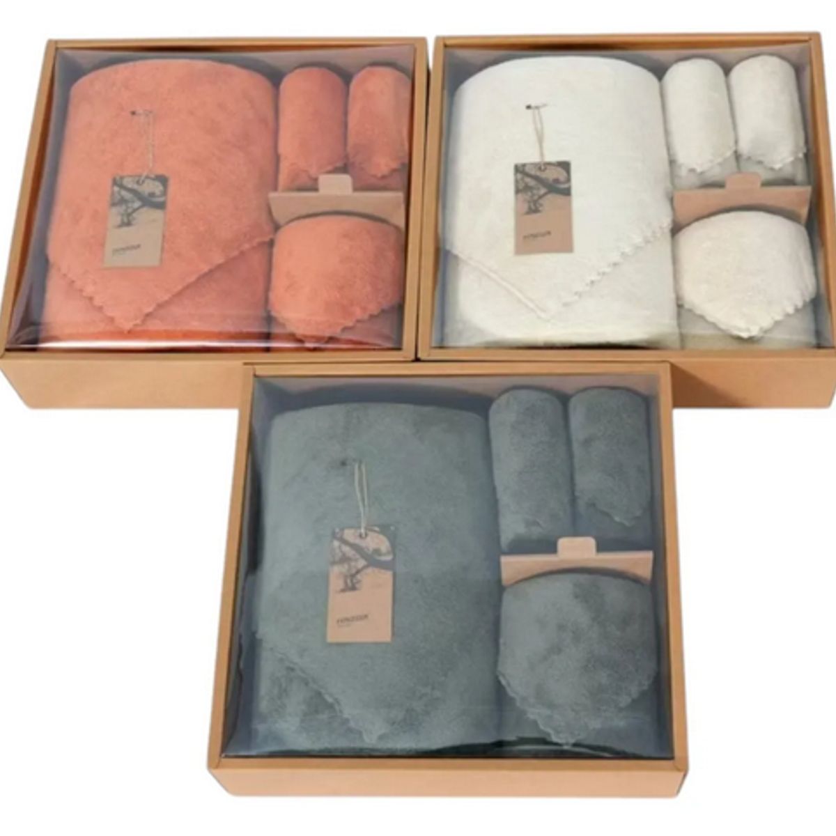 OKAY - Set 4 Toallas Baño Suave De Vellón Coral Con Caja De Regalo