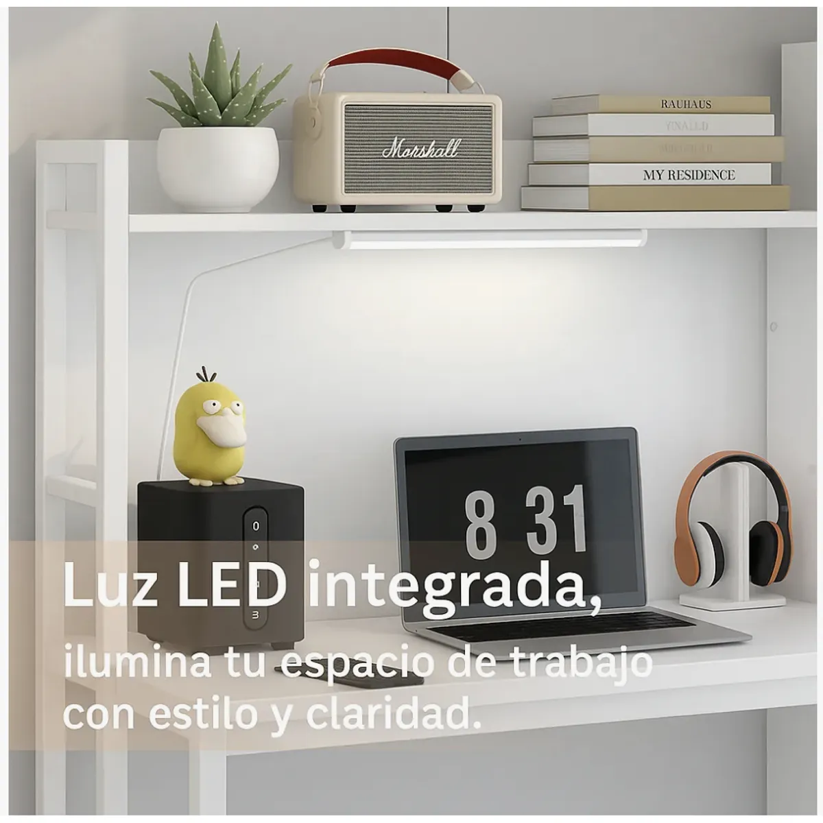 HOMER DESIGN - Escritorio Moderno Oficina Con Led Y Organizador 120x50x73cm