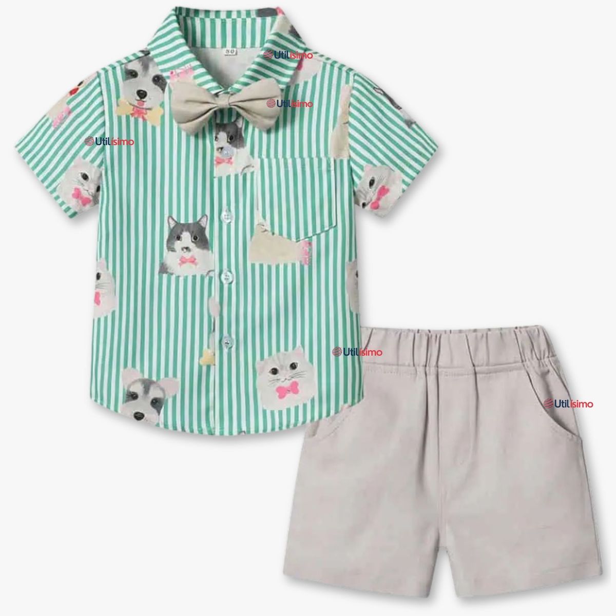 UTILISIMO - Conjunto de Vestir Camisa Con Lazo Y Pantalón Corto Algodón Bebe