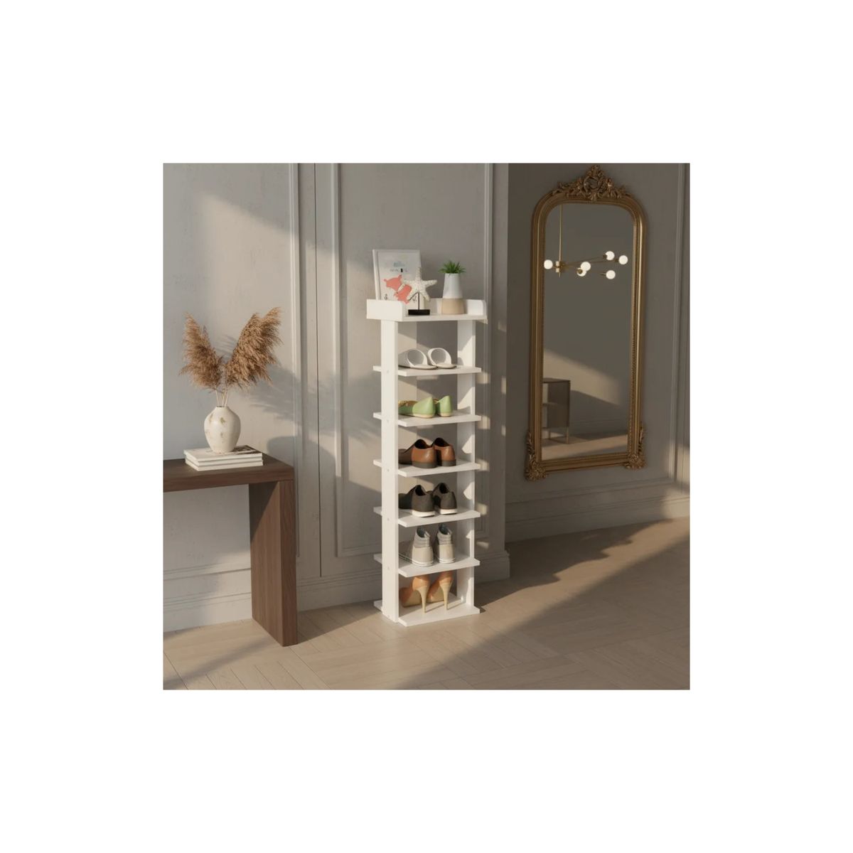 GENERICO - Mueble Zapatero Organizador Racks 7 Niveles Armable 6 Pares Blanco