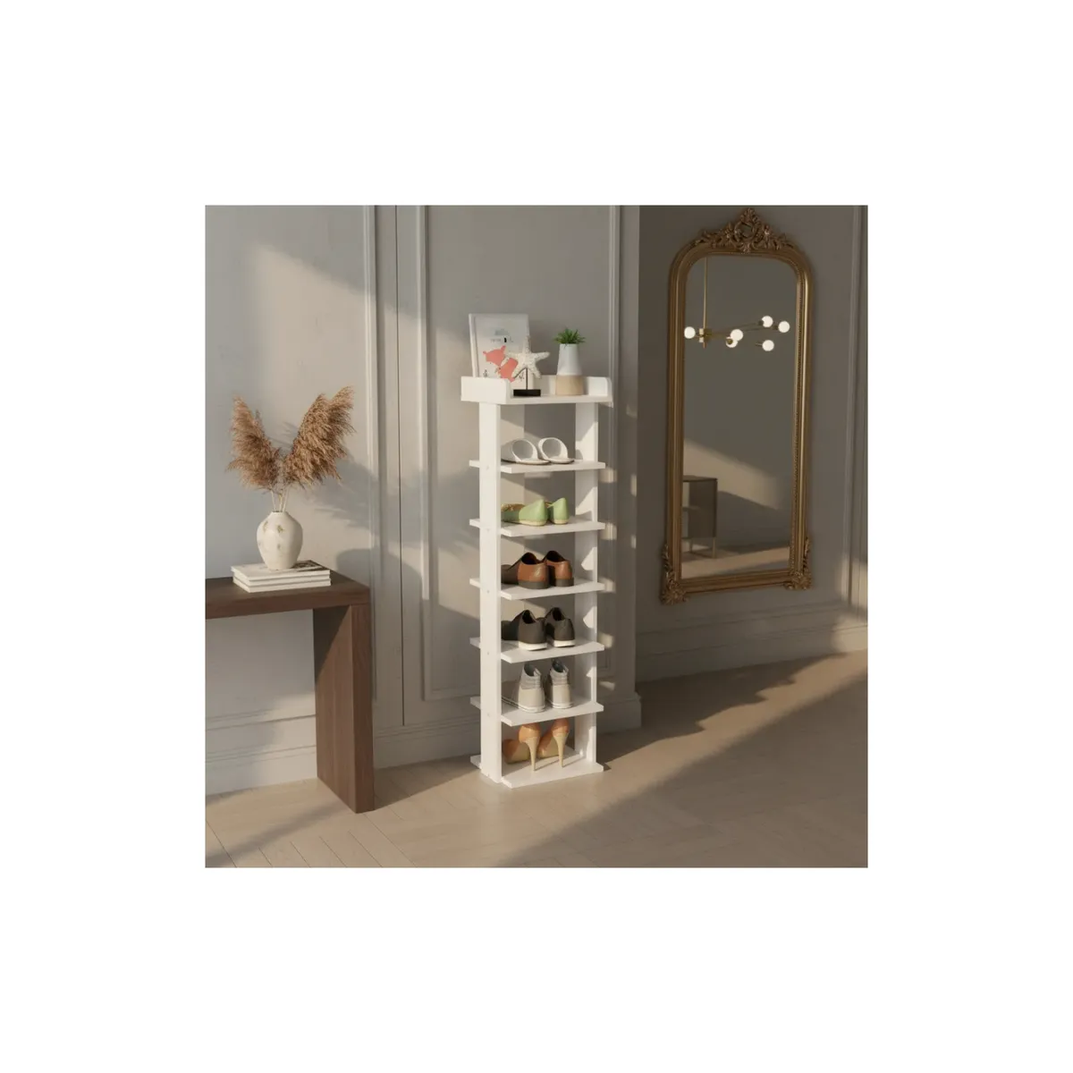 GENERICO - Mueble Zapatero Organizador Racks 7 Niveles Armable 6 Pares Blanco