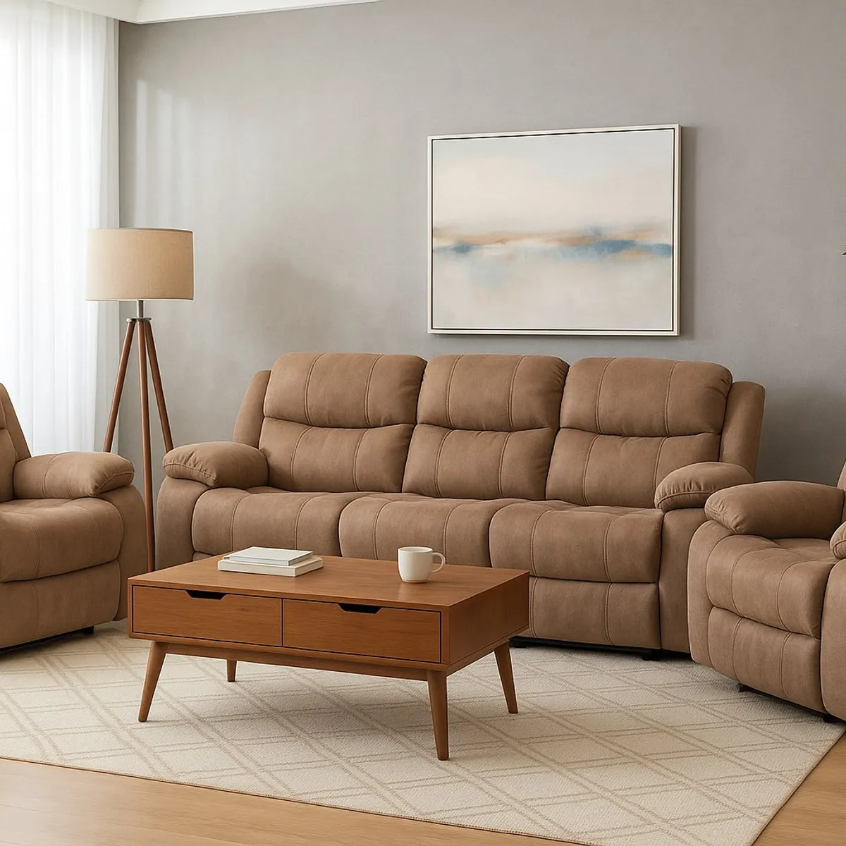 VYS SPA - Sofá 3 cuerpos reclinable + 2 bergere 1 cuerpo reclinable: Isabel beige