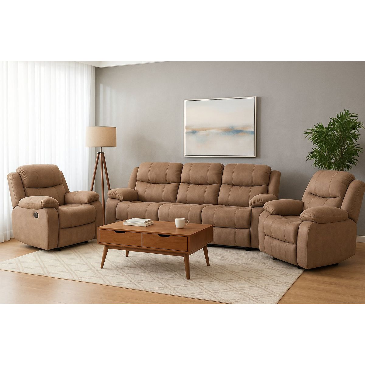 VYS SPA - Sofá 3 cuerpos reclinable + 2 bergere 1 cuerpo reclinable: Isabel beige