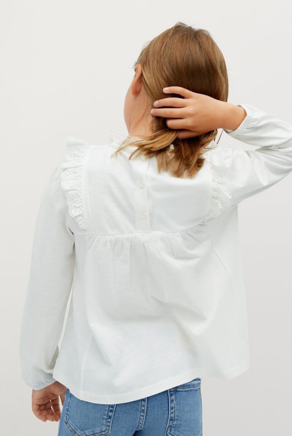 MANGO KIDS - Polera 100% Algodón Orgánico Detalles Calados Rochi Niña