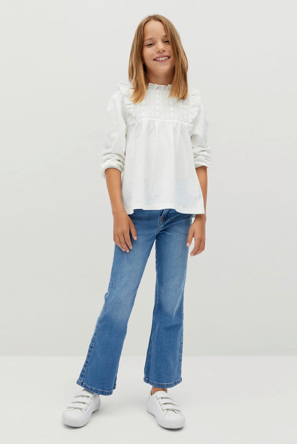 MANGO KIDS - Polera 100% Algodón Orgánico Detalles Calados Rochi Niña