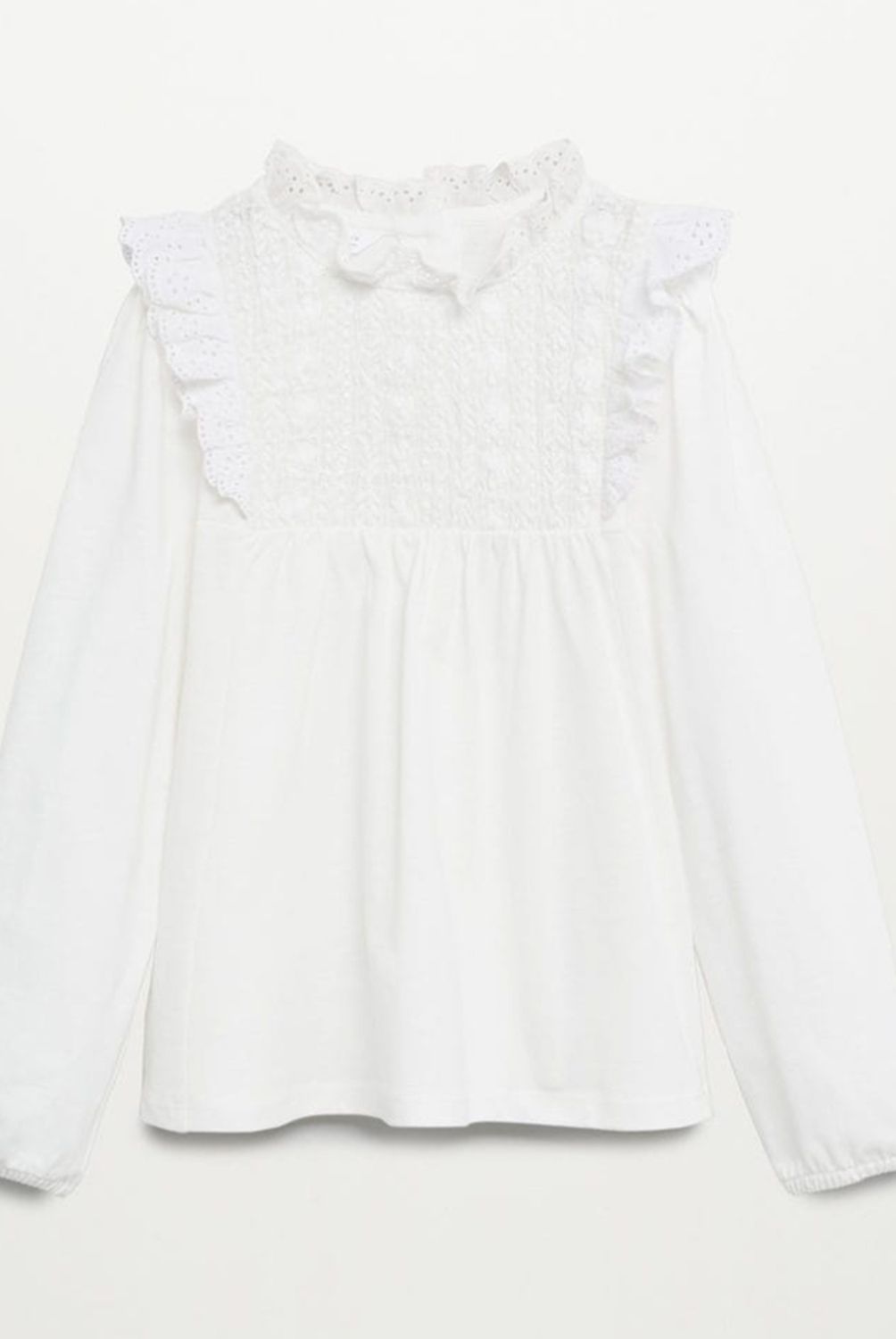 MANGO KIDS - Polera 100% Algodón Orgánico Detalles Calados Rochi Niña