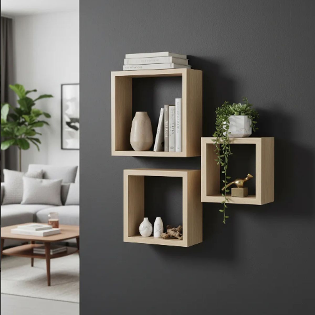 OKAY - Estanterías De Caja Flotante Set 3 Cubo Cuadrado Decoración