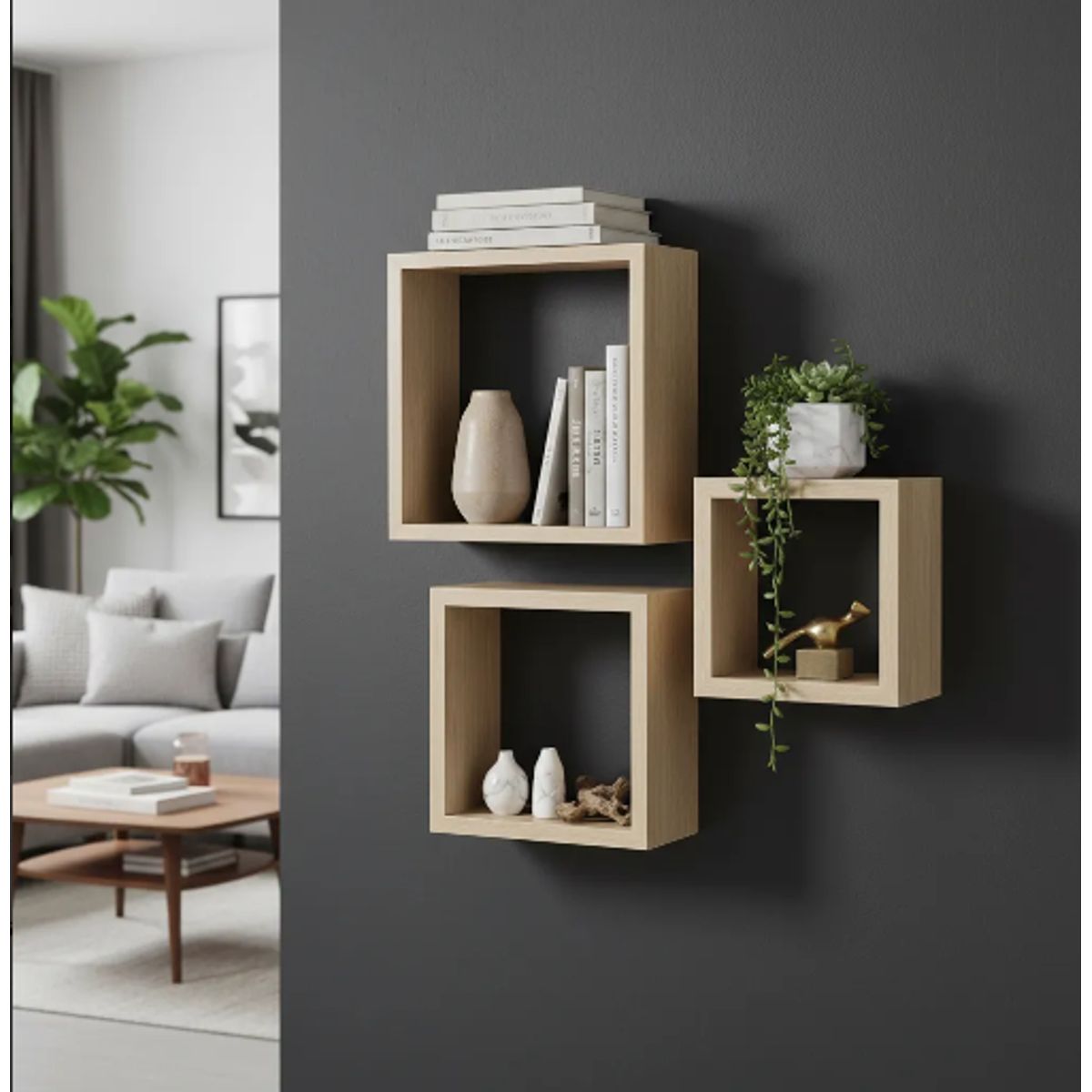 OKAY - Estanterías De Caja Flotante Set 3 Cubo Cuadrado Decoración