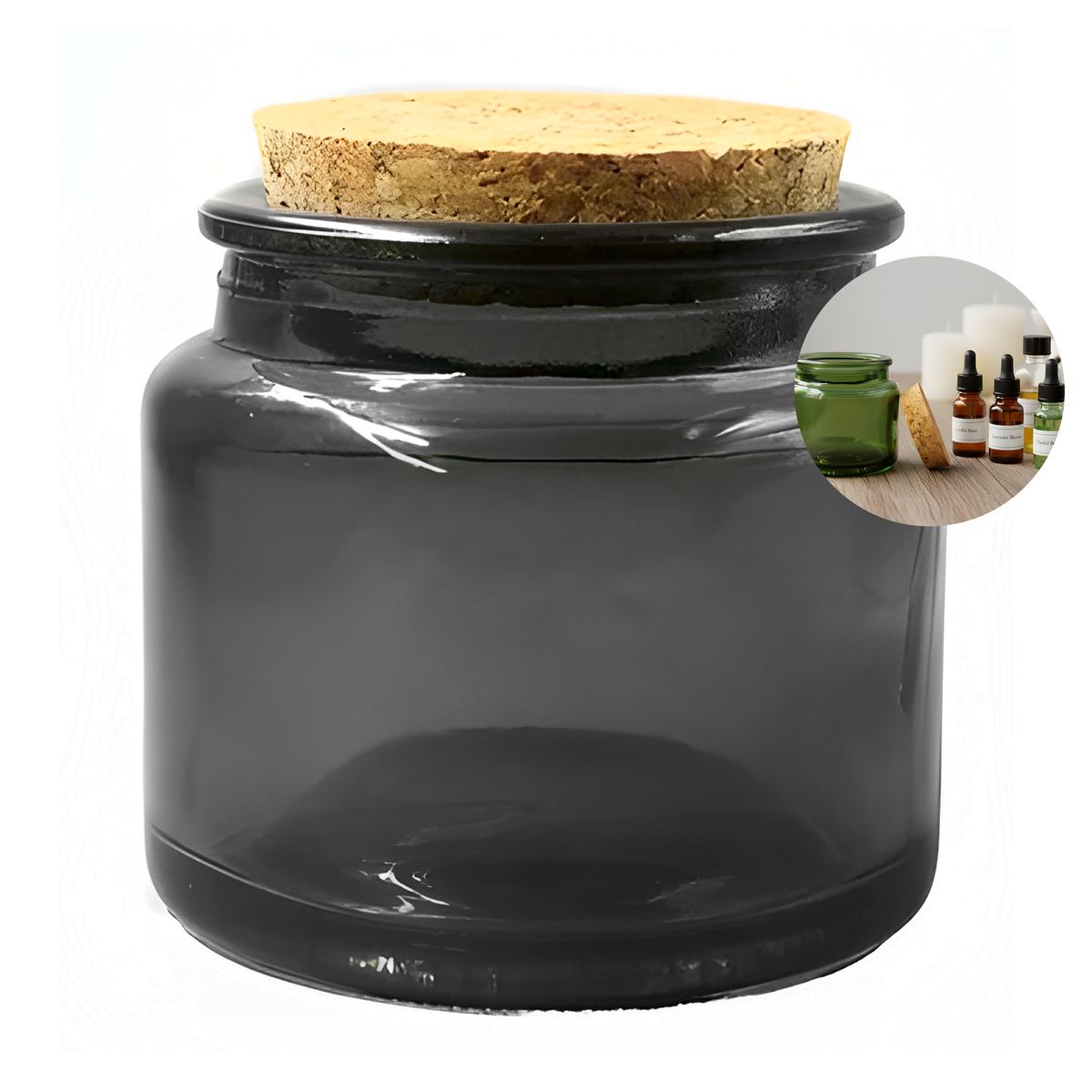 GENERICO - 12 Frascos Porta Vela de vidrio Negro con Tapa de Corcho 100 ML