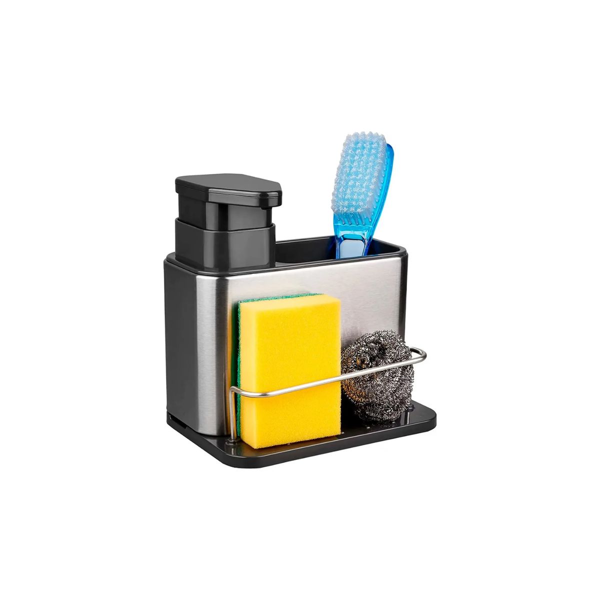 GENERICO - Dispensador De Jabon Liquido Escurridor Acero Inox. 3 En 1 - Plateado