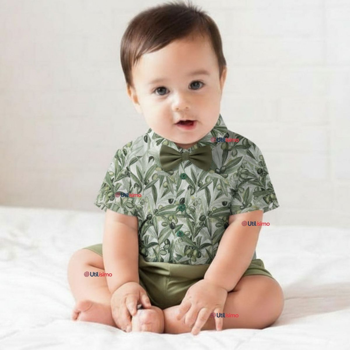 UTILISIMO - Conjunto de Vestir Camisa Con Lazo Y Pantalón Corto Algodón Bebe