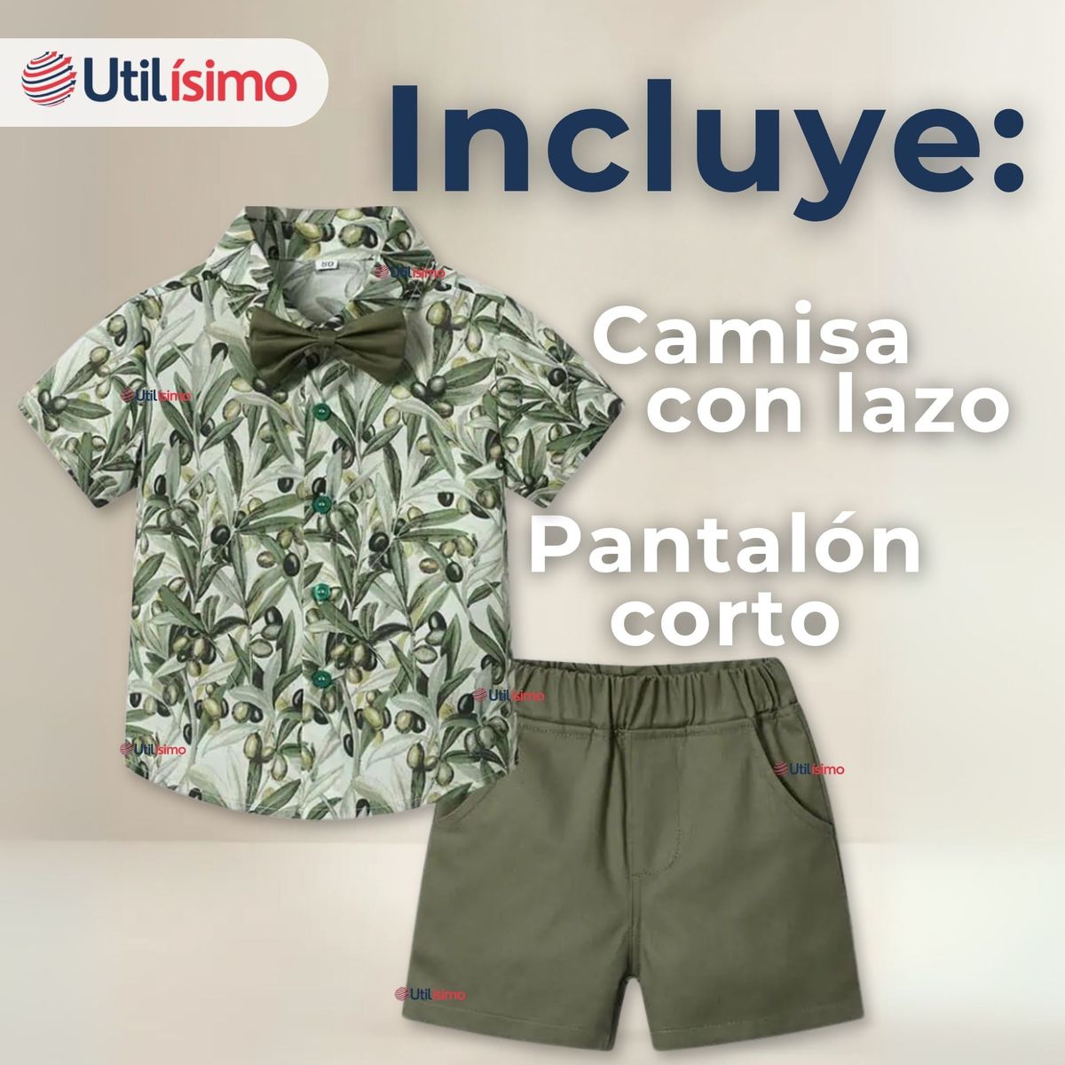 UTILISIMO - Conjunto de Vestir Camisa Con Lazo Y Pantalón Corto Algodón Bebe