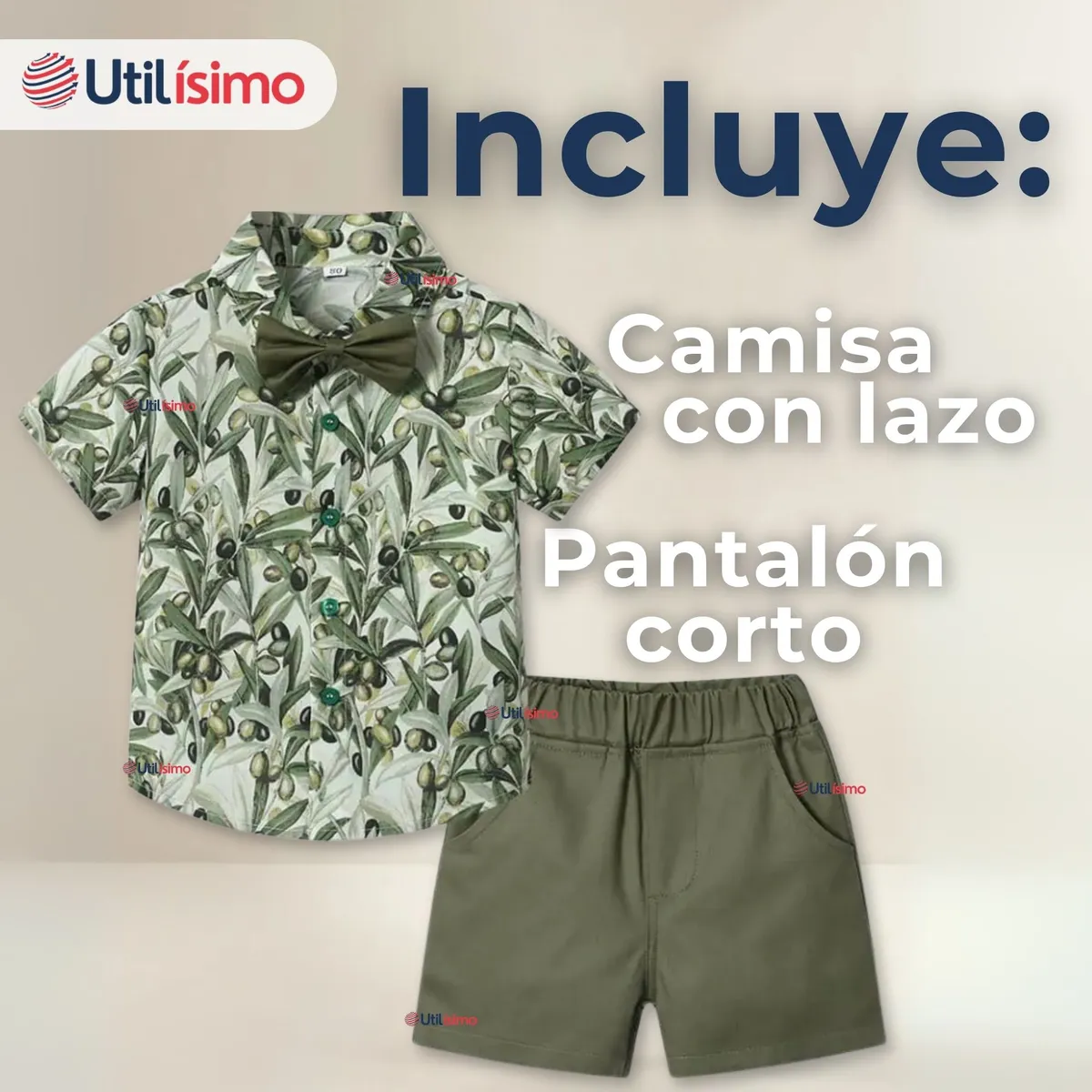UTILISIMO - Conjunto de Vestir Camisa Con Lazo Y Pantalón Corto Algodón Bebe