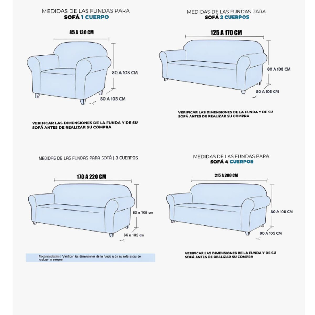 GENERICO - Funda Cubre Sofá Protectora Premium Cuadrille 3 Cuerpos Gris
