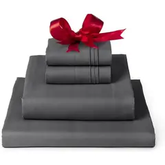 AZ AURAZEUS - Juego De Sabanas + Fundas De Almohada Gris 1.5 Plazas Hilos Suave Aura Zeus