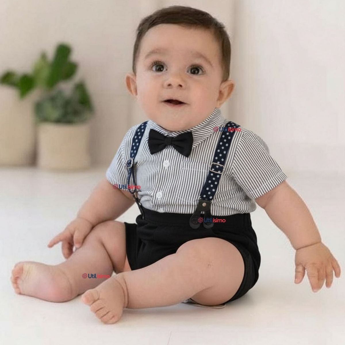 UTILISIMO - Conjunto de Vestir Camisa Con Lazo Y Pantalón Corto Algodón Bebe